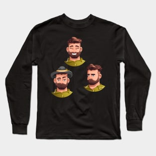 Set of icons with the emotions of a bearded man Long Sleeve T-Shirt